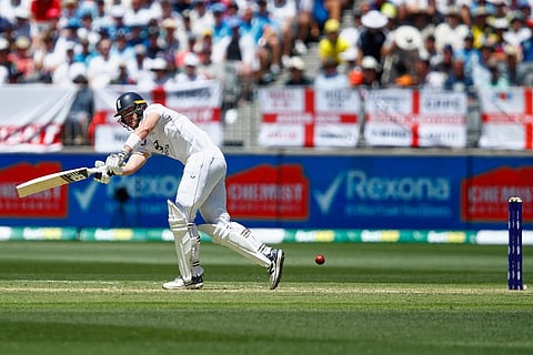 England's Jamie Smith bats during the first Ashes cricket test match between Australia and England in Perth.