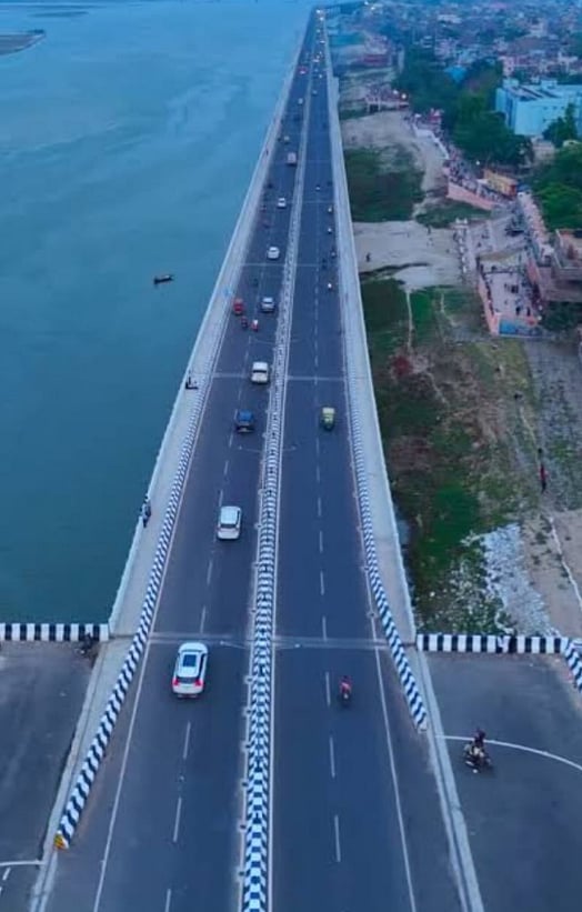 A road next to a water body