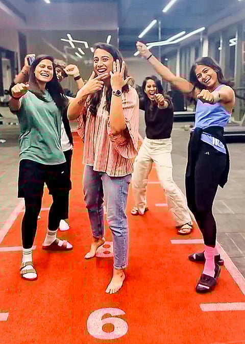 World Cup-winning Indian women's cricket team star Smriti Mandhana shows her ring as she confirms her engagement with music composer Palash Mucchal. Her teammates Radha Yadav, Arundhati Reddy, Jemimah Rodrigues and Shreyanka Patil are also seen. 