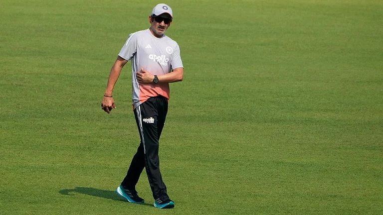 India head coach Gautam Gambhir gestures during a practice session ahead of first Test between India and South Africa in Kolkata. - AP