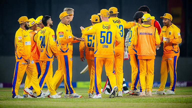 Pokhara Avengers Vs Sudur Paschim Royals Highlights, Nepal Premier League: The Royals celebrate after taking a wicket in Kirtipur. - Photo: X/Nepal Premier League