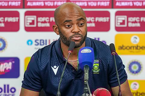 South Africa’s captain Temba Bavuma addresses a press conference ahead of the second Test cricket match of a series between India and South Africa, at ACA Stadium, Barsapara, in Guwahati.