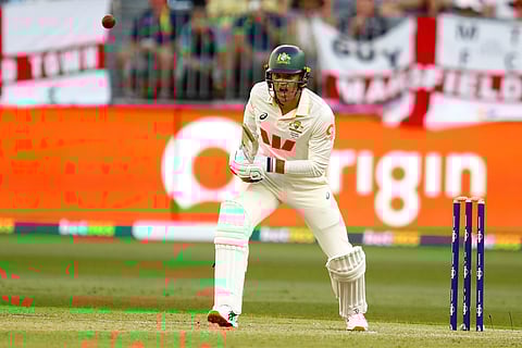 Australia's Alex Carey bats during the first Ashes cricket test match between Australia and England in Perth.