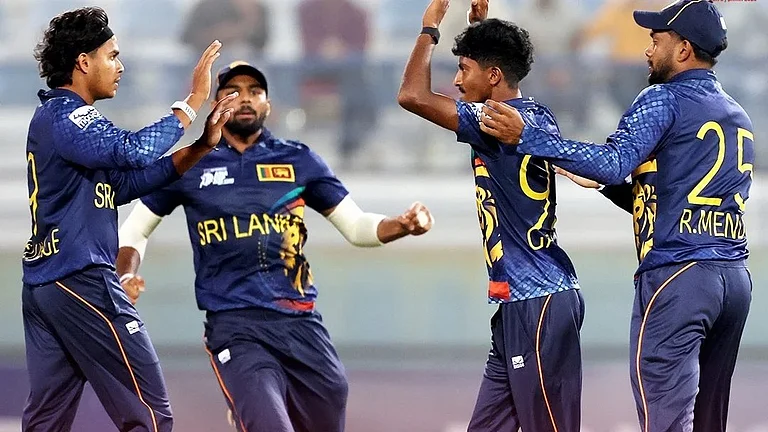 Sri Lanka A players celebrate a wicket during the ACC Asia Cup Rising Stars 2025 match against Bangladesh A on November 19, 2025. - | Photo: X/ACCMedia1