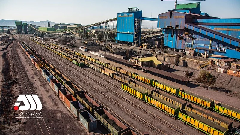 Gol Gohar Mining site with trains & blue buildings