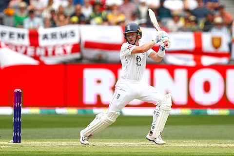 England's Ollie Pope bats on day two of the first Ashes cricket test match between Australia and England in Perth.