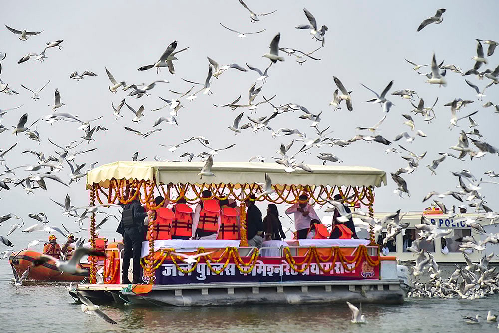 Migratory birds soar over Sangam in Prayagraj