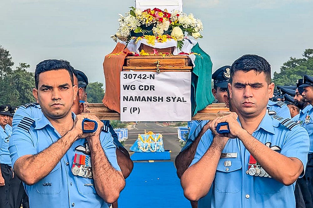 Mortal remains of Wing Commander Namansh Syal at Sulur Air Base