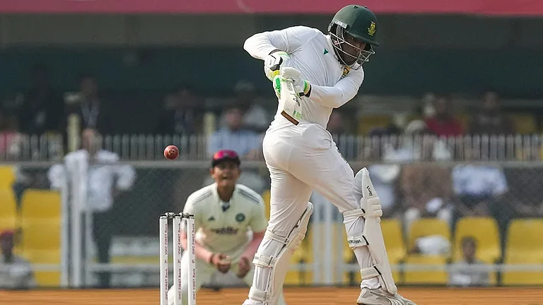 South Africa's Senuran Muthusamy plays a shot during the day two of the second Test cricket match of a series between India and South Africa, at ACA Stadium in Guwahati. - Photo: PTI/Shahbaz Khan