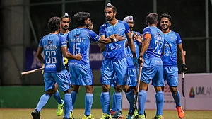 Hockey India : India celebrate a goal against Australia in their Sultan of Johor Cup 2025 clash.