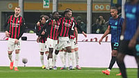 Inter Milan 0-1 AC Milan Highlights, Serie A: Pulisic Scores, Maignan Saves Penalty In Rossoneri's Derby Win | Photo: AP/Antonio Calanni : AC Milan players celebrate after scoring during the Serie A match against Inter Milan on November 23, 2025.
