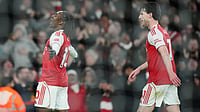 Arsenal 4-1 Tottenham Highlights, EPL North London Derby Updates: Eze Completes Hat-Trick As Gunners Dominate Spurs (AP Photo/Frank Augstein) : Arsenal's Eberechi Eze reacts after scoring during a Premier League soccer match between Arsenal and Tottenham in London, Sunday, Nov. 23, 2025