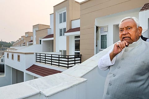 In this image, Bihar Chief Minister Nitish Kumar inspects the newly constructed MLA residences on Daroga Rai Path, in Patna.