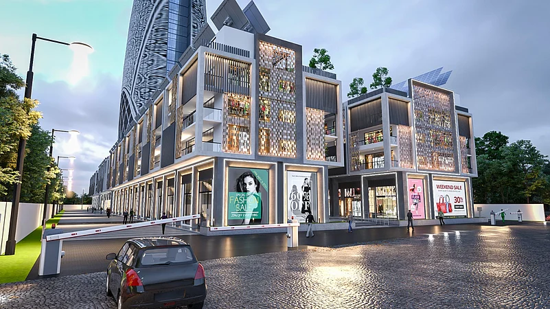 Modern commercial complex with courtyard