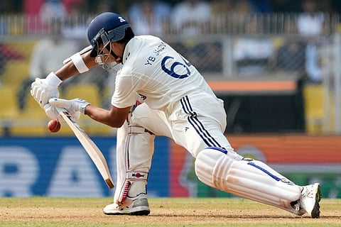 India's Sai Sudharsan plays a shot during day three of the second Test cricket match between India and South Africa, at ACA Stadium in Guwahati.