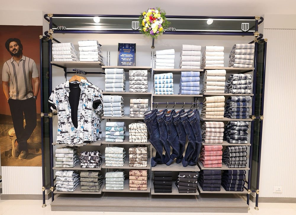 Display shelf in a clothing store.