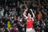 Arsenal 4-1 Spurs, Premier League: Gunners Romp To Victory Over Rivals | Photo: AP/Frank Augstein : Arsenal's Declan Rice celebrates after a Premier League soccer match between Arsenal and Tottenham in London.
