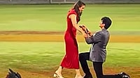 | Photo: @palash_muchhal/Instagram via PTI : World Cup-winning Indian women's cricket team star Smriti Mandhana being proposed by music composer Palash Mucchal for marriage at the DY Patil Stadium, in Navi Mumbai. 