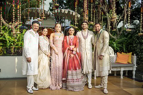 In this image, Hollywood actor and singer Jennifer Lopez attends the wedding ceremony of US-based industrialist Raju Ramalinga Mantena’s daughter Netra Mantena and Vamsi Gadiraju, in Udaipur, Rajasthan.