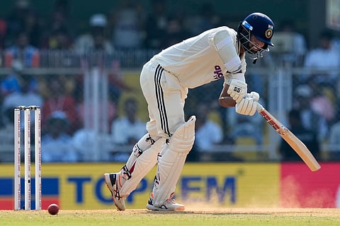 India's Washington Sundar plays a shot on the third day of the second cricket test match between India and South Africa in Guwahati.