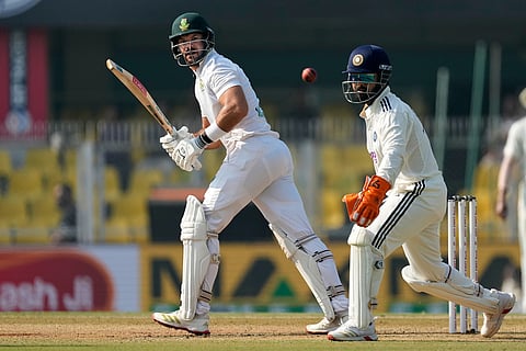South Africa's Aiden Markram plays a shot on the fourth day of the second cricket test match between India and South Africa in Guwahati.