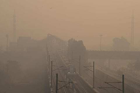 Visibility decreases as a thick layer of smog engulfs Delhi NCR.