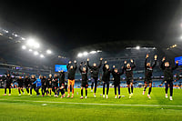 Manchester City 0-2 Bayer Leverkusen, UEFA Champions League 2025-26: Die Werkself Stun Toothless Hosts At Etihad | Photo: Nick Potts/PA via AP : Bayer Leverkusen players celebrate after the Champions League opening phase soccer match between Manchester City and Bayer Leverkusen in Manchester, England.