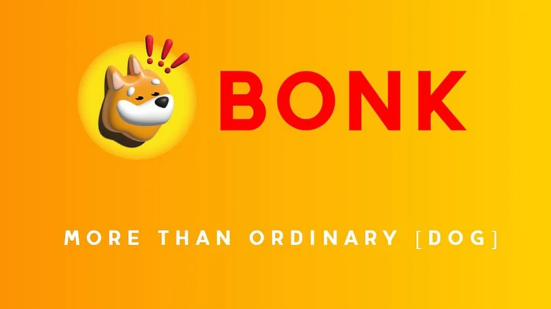 An illustration of a Shiba Inu dog head next to the red text BONK