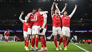 Arsenal celebrate against Bayern Munich