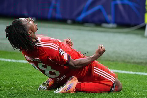 Benfica's Leandro Barreiro celebrates after scoring his side's second goal during the Champions League opening phase soccer match between Ajax and SL Benfica in Amsterdam, Netherlands.
