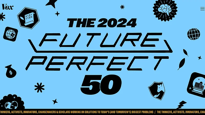 Black and blue graphic for THE 2024 FUTURE PERFECT 50 with various tech/idea icons