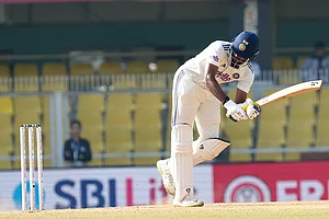 | Photo: PTI/Shahbaz Khan : India's Sai Sudharsan plays a shot during the fifth day of the second Test cricket match between India and South Africa, at ACA Stadium, Barsapara in Guwahati.