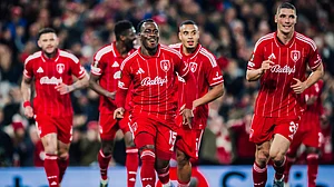 Nottingham Forest celebrate a goal during the UEFA Europa League match against Malmo on November 27, 2025.