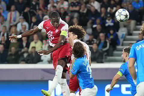 Monaco's Denis Zakaria makes an attempt to score during the Champions League opening phase soccer match between Pafos FC and AS Monaco in Limassol, Cyprus.