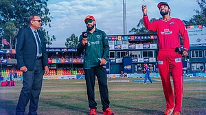 X/Nepal Premier League : Both the captains of Janakpur Bolts and Pokhara Avengers at toss in the match 14 of the Nepal Premier League 2025