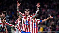 Jose Maria Gimenez celebrates Atletico Madrid's win