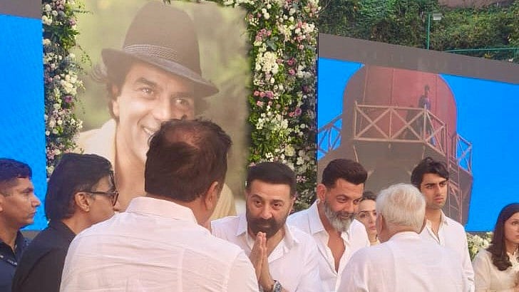 Sunny Deol and Bobby Deol greet guests at Dharmendra's prayer meet - X/Rekha Tripathi