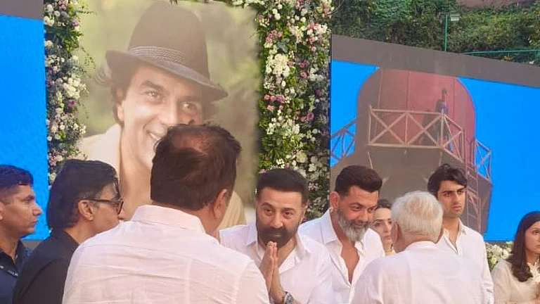Sunny Deol and Bobby Deol greet guests at Dharmendra's prayer meet - X/Rekha Tripathi