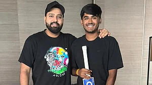 | Photo: Instagram/ayush_m255 : File photo of Rohit Sharma and Ayush Mhatre.