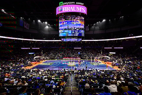 A general view of the second half of an Emirates NBA Cup basketball game between Oklahoma City Thunder and Minnesota Timberwolves in Oklahoma City. 