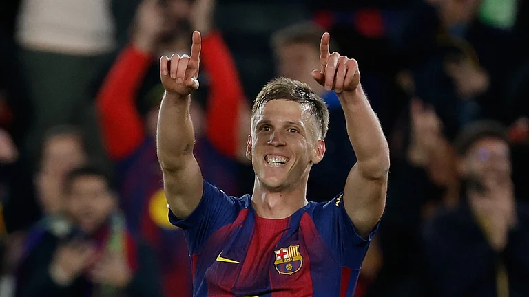 Barcelona Vs Alaves Highlights, La Liga 2025-26: Dani Olmo celebrates after scoring his side's third goal. - Photo: AP