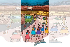 Artwork by Anupriya : The land itself is waiting for a story to be completed. From this legendary past, the narrative moves into contemporary Paranpur, a once-prosperous village, now riven by caste politics, land disputes, and broken institutions.