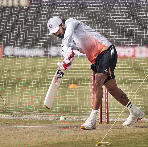 India’s captain KL Rahul during a training session on the eve of the first ODI cricket match of a series between India and South Africa, in Ranchi, Jharkhand.
