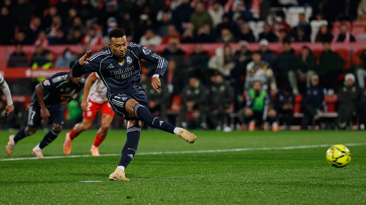 Real Madrid's Kylian Mbappe scores a penalty kick during a Spanish La Liga match against Girona on November 30, 2025. - | Photo: AP/Joan Monfort