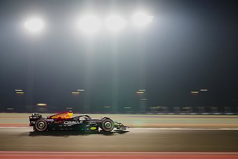 Red Bull driver Max Verstappen of the Netherlands steers his car during the qualifying session ahead of the Qatar Formula One Grand Prix, at the Lusail International Circuit, in Lusail, Qatar.