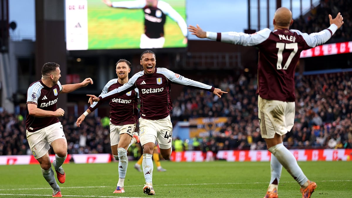 Aston Villa's players celebrate