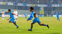 AIFF : India players celebrate Gunleiba Wangheirakpam's goal against Iran in the AFC U-17 Asian Cup 2026 qualifiers in Ahmedabad.
