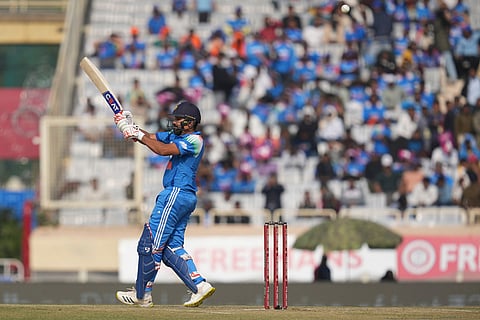 India's Rohit Sharma plays a shot during the first One Day International match between India and South Africa in Ranchi.