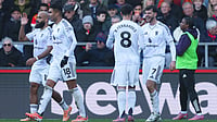 Mason Mount celebrates after scoring Manchester United's second goal