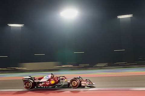 Ferrari driver Charles Leclerc of Monaco steers his car during the qualifying session ahead of the Qatar Formula One Grand Prix, at the Lusail International Circuit, in Lusail, Qatar.